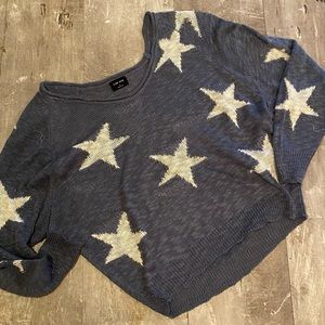 Dusty Blue Stars Open Knit Sweater Size Medium